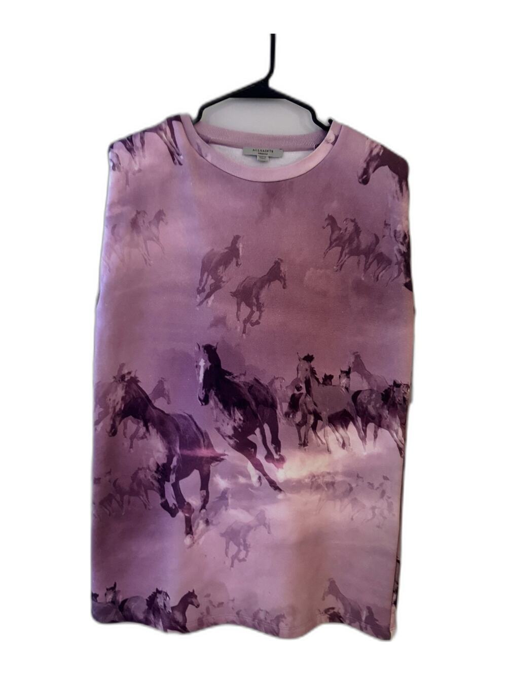 AllSaints Coni Epoto Tank Dress Womens M Pink Purple Horse Print Sleeveless